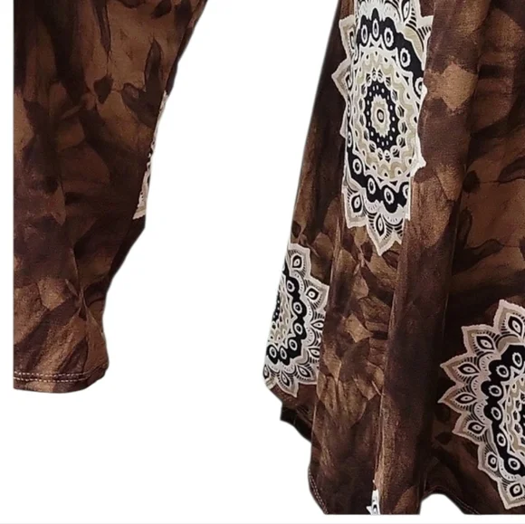 Brown Mandala Print Off-Shoulder Top - Picture 3 of 4